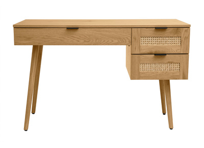 Escritorio acabado en madera clara, rejilla de ratán y metal negro 3 cajones L120 cm MANILLE