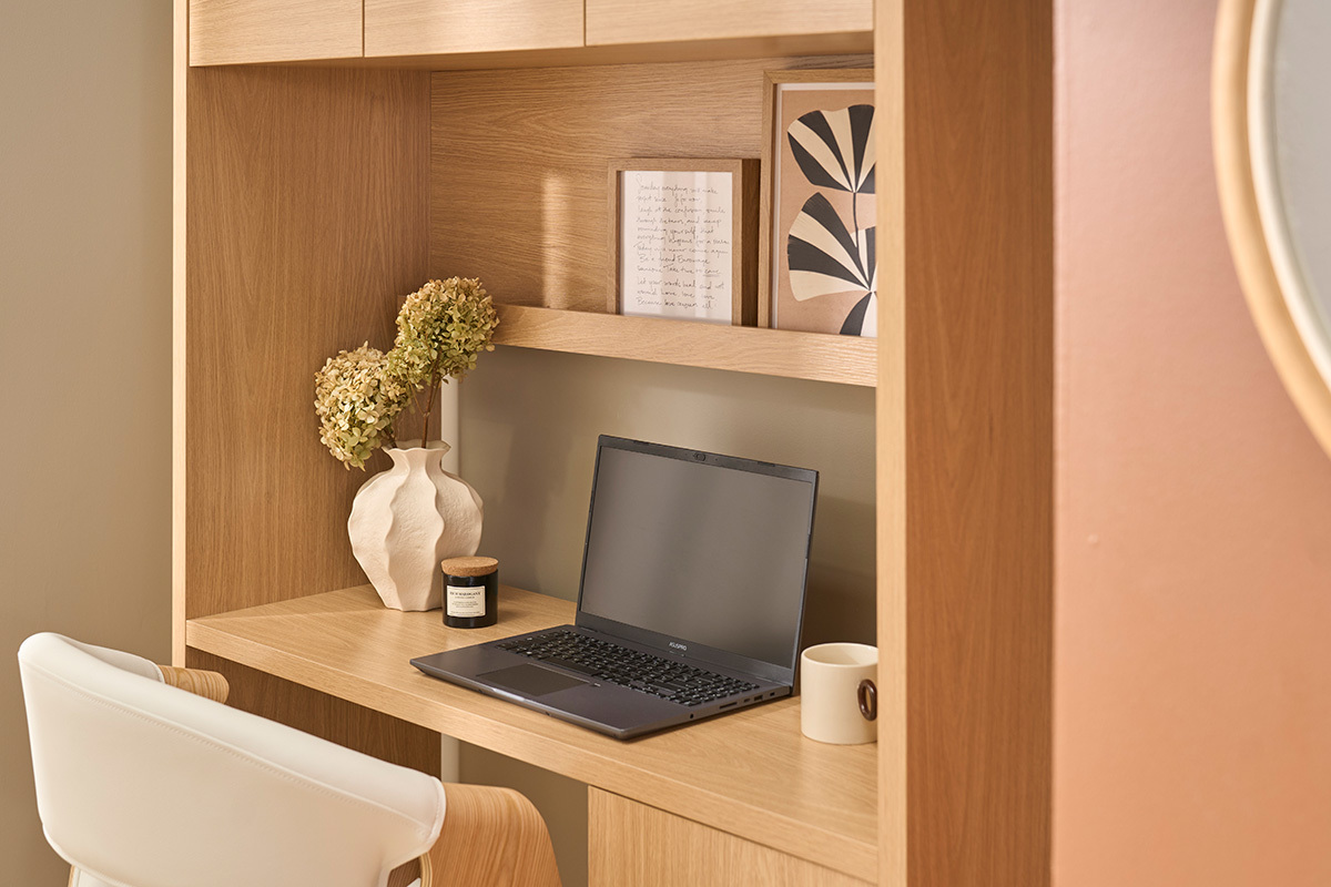 Escritorio biblioteca con almacenamiento acabado madera clara roble L115 cm WISSEM