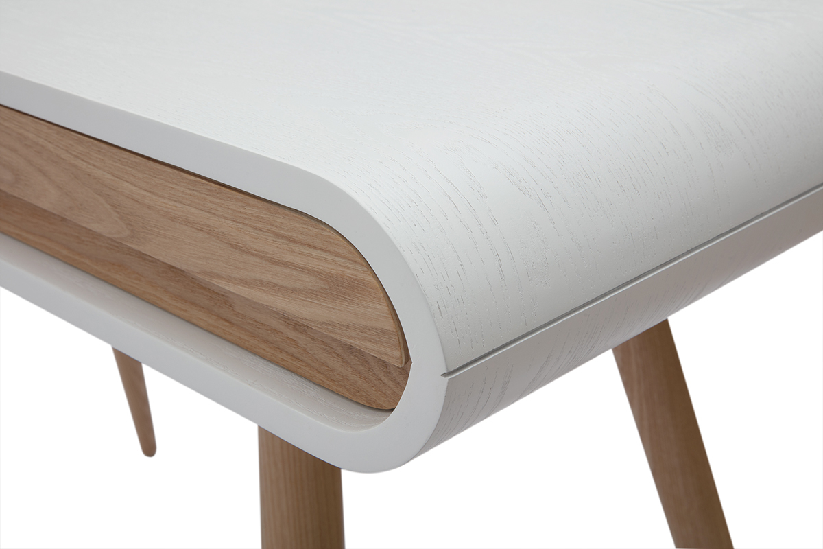 Escritorio escandinavo BJORG en madera clara y blanco, vista ampliada.