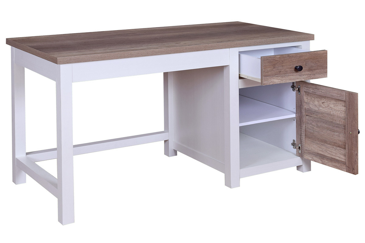 Escritorio con almacenaje madera y blanco PAGNOL