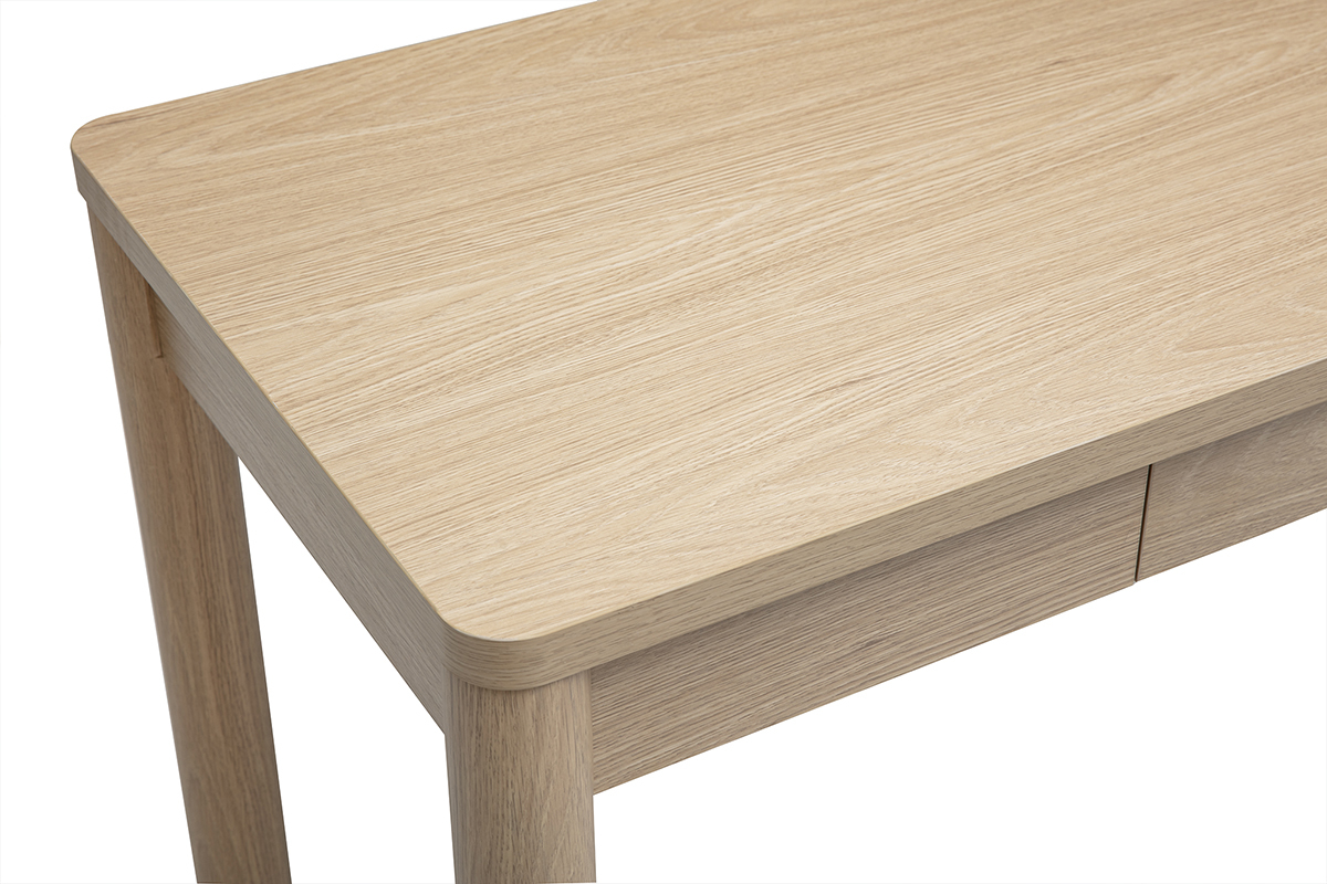Escritorio IZZIE de madera clara con caj�n, vista superior.