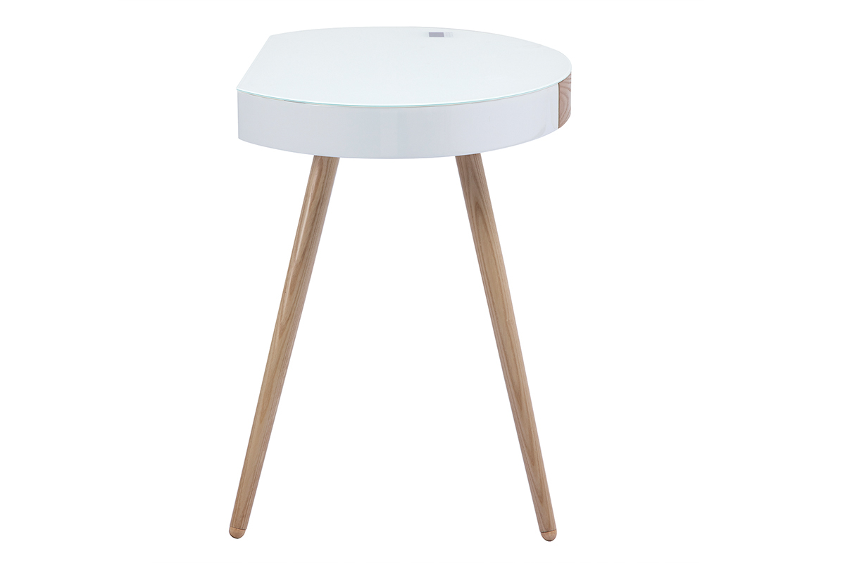 Escritorio conectado multimedia vidrio blanco y madera clara L120 cm HANDY