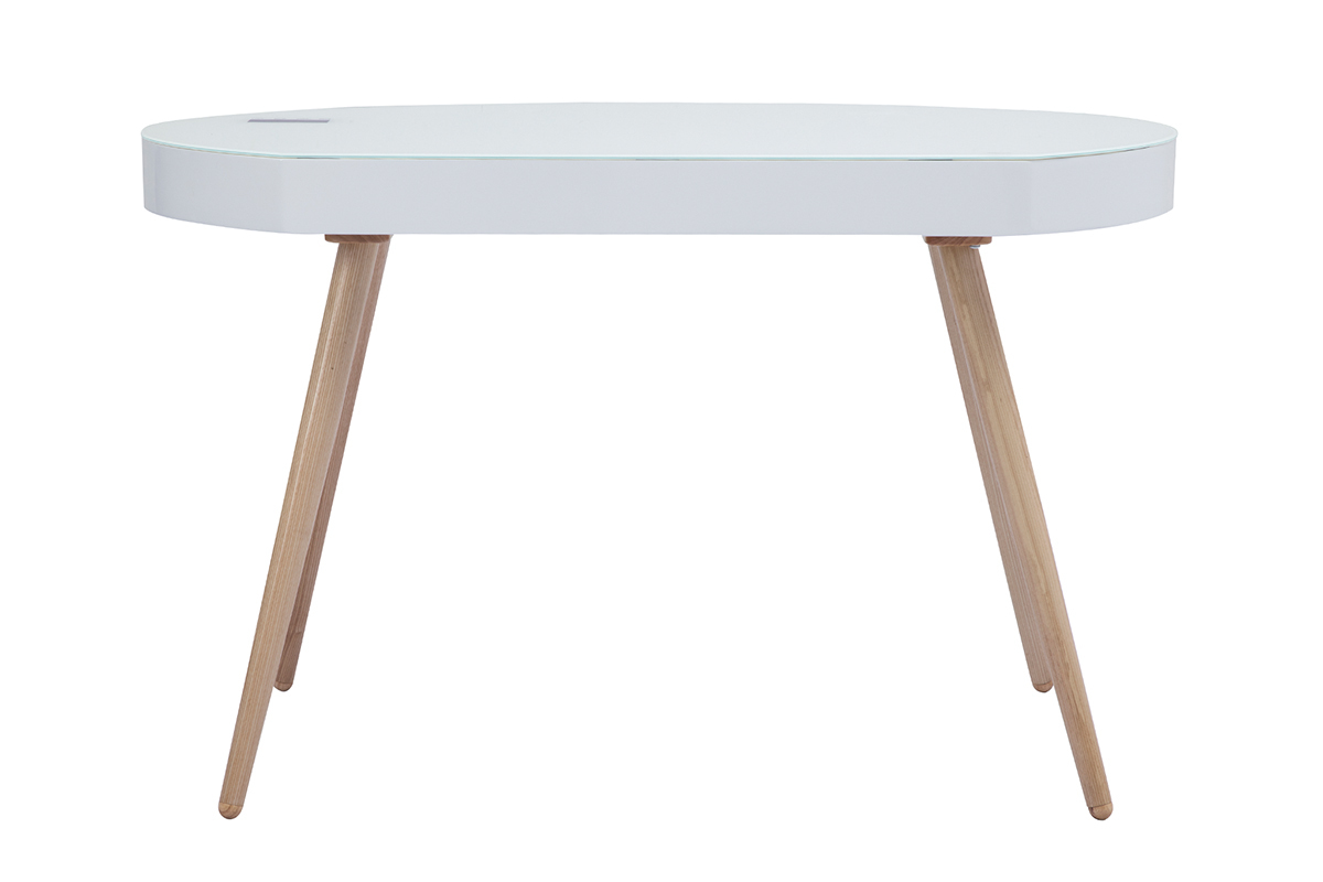 Escritorio conectado multimedia vidrio blanco y madera clara L120 cm HANDY