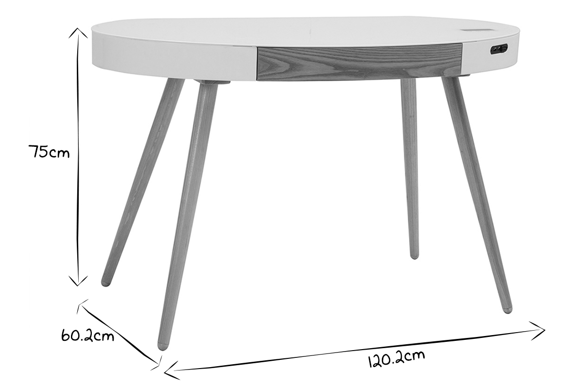 Escritorio conectado multimedia vidrio blanco y madera clara L120 cm HANDY