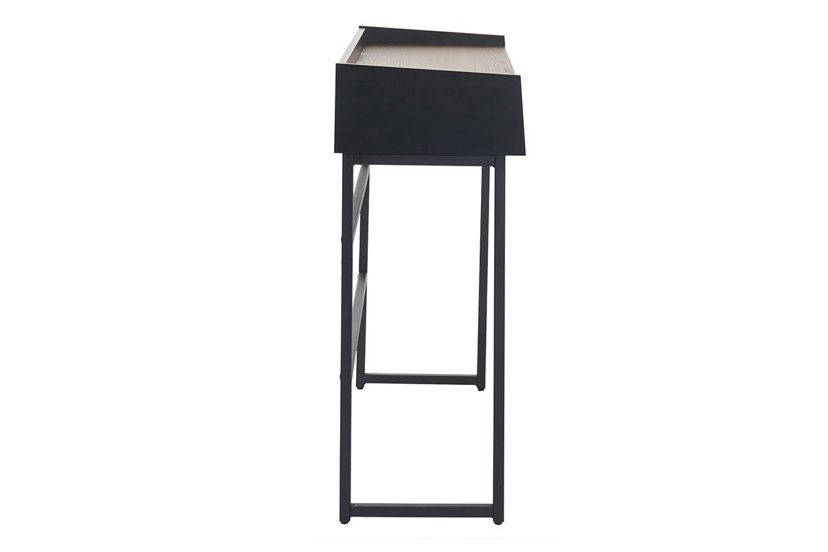 Escritorio consola con 2 cajones de roble claro y metal negro 100 cm RIZZ