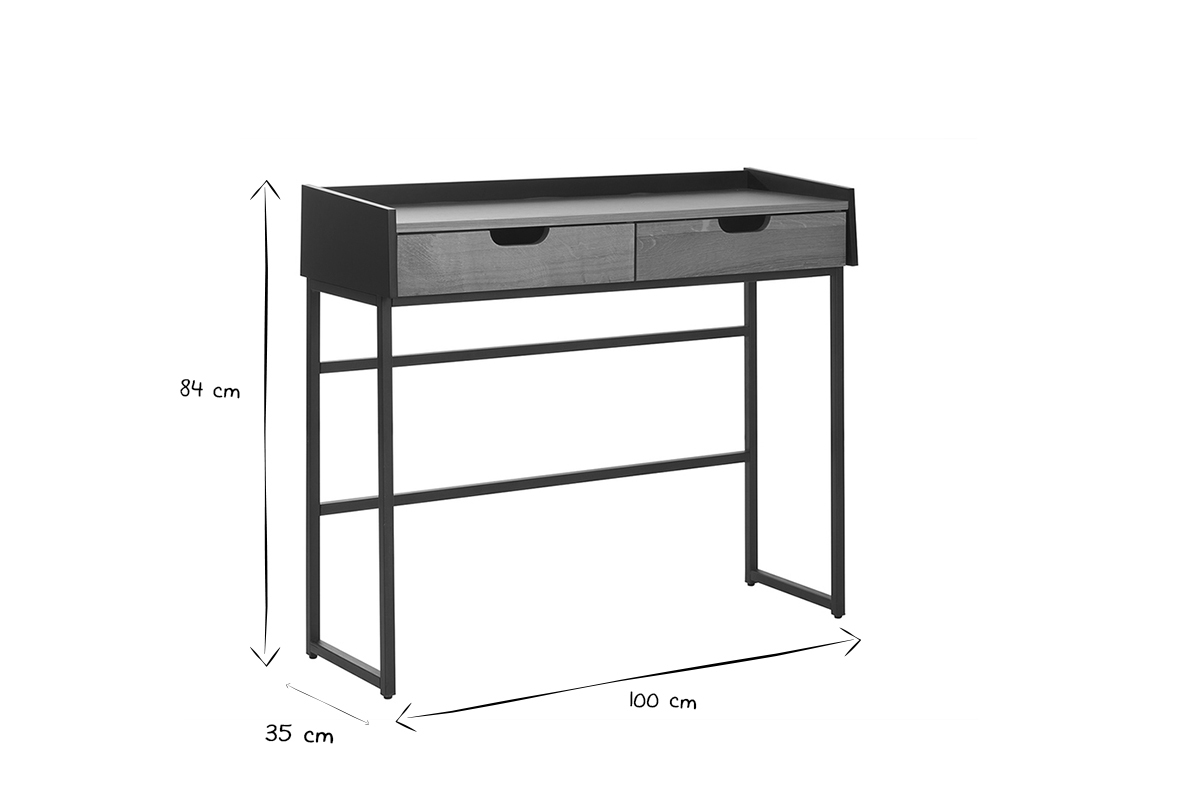 Escritorio consola con 2 cajones de roble claro y metal negro 100 cm RIZZ