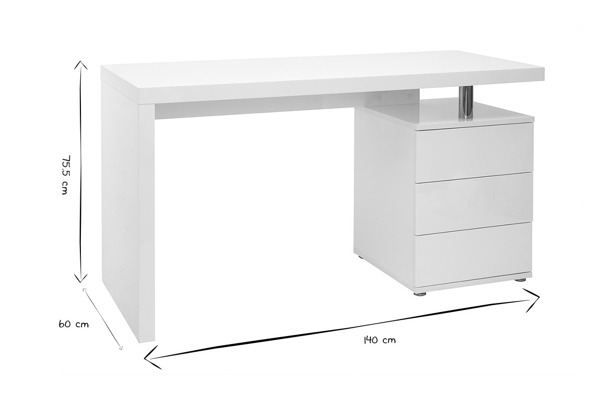 Escritorio de diseo 3 cajones lacado blanco CALIX
