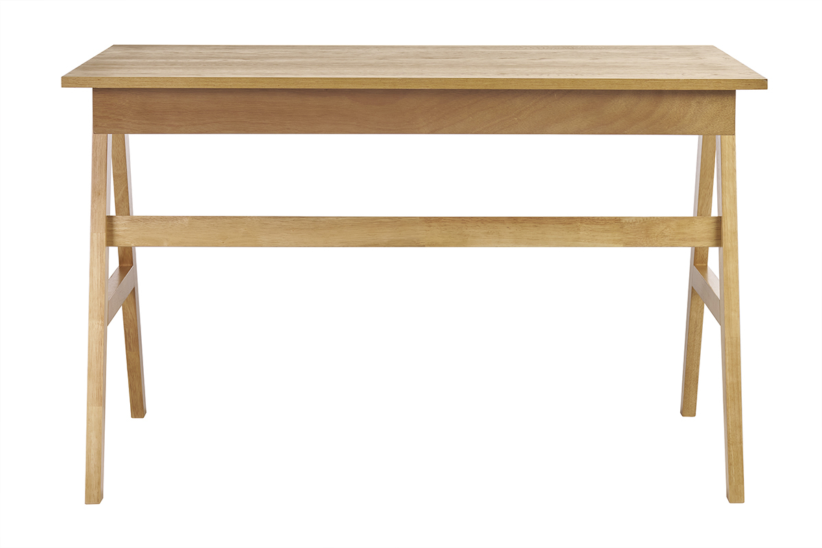 Escritorio de diseo con almacenamiento 2 cajones madera clara hevea L120 cm BROOK