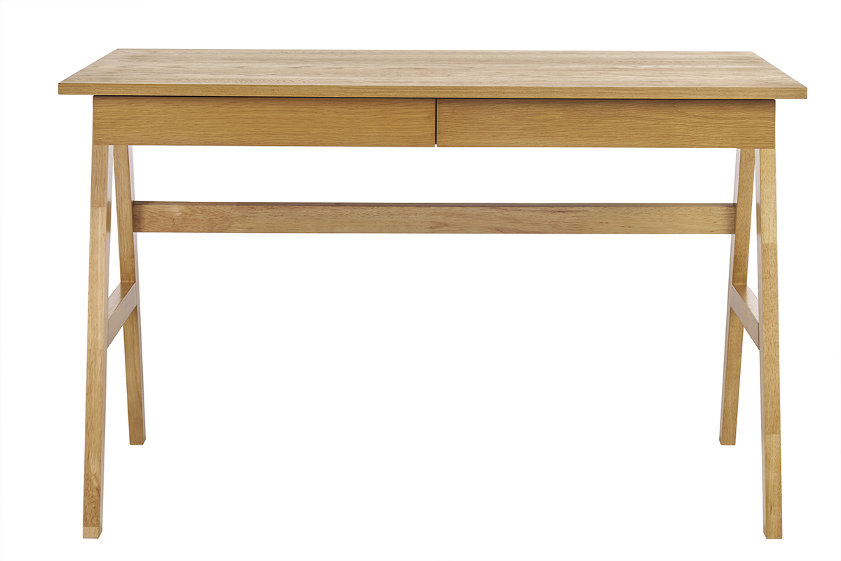 Escritorio de diseo con almacenamiento 2 cajones madera clara hevea L120 cm BROOK