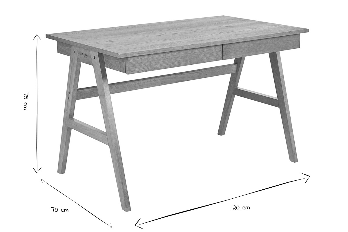 Escritorio de diseo con almacenamiento 2 cajones madera clara hevea L120 cm BROOK