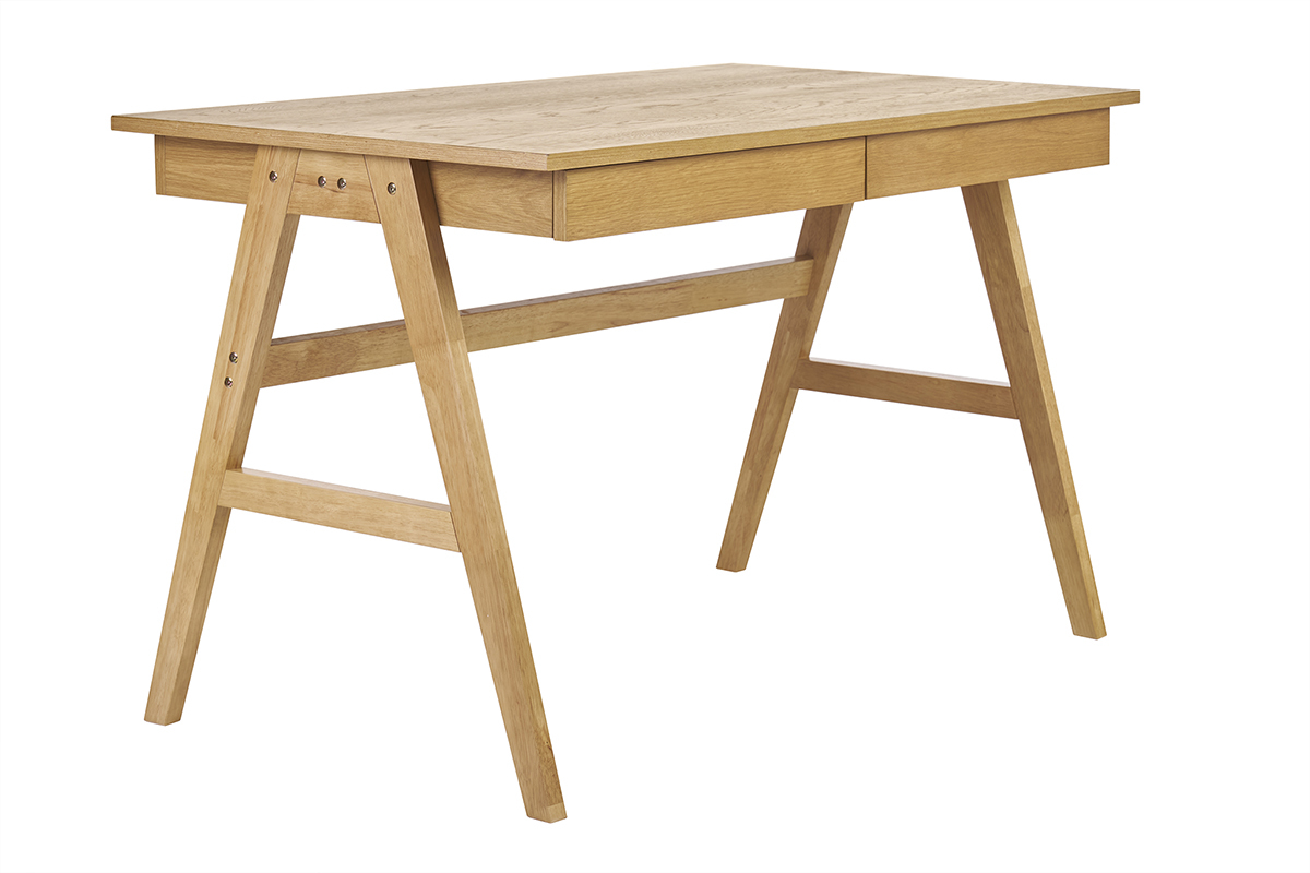 Escritorio de diseo con almacenamiento 2 cajones madera clara hevea L120 cm BROOK