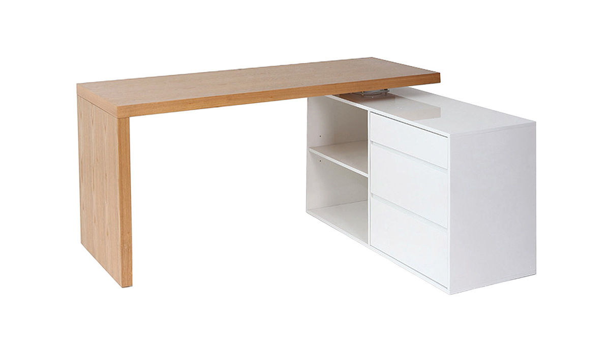 Escritorio de diseo modulable blanco brillante y fresno NEW MAX
