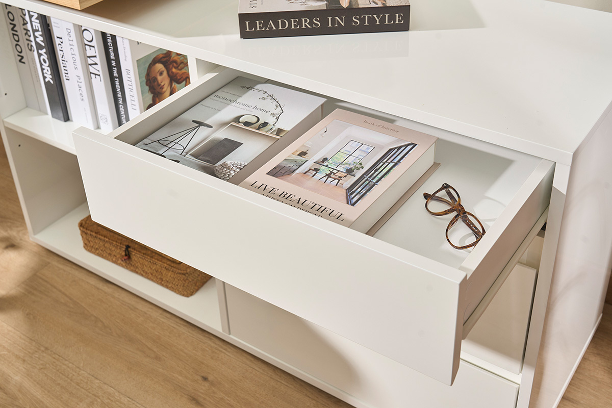 Escritorio de dise�o modulable blanco brillante y fresno NEW MAX