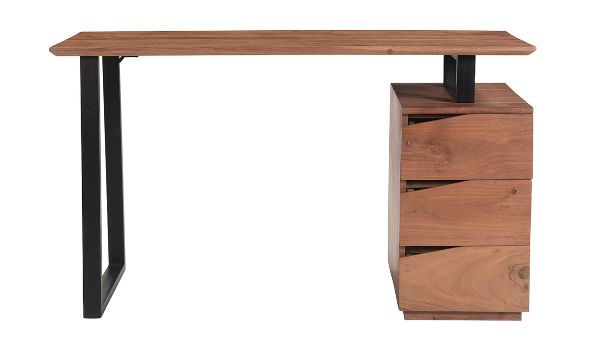 Escritorio de madera de acacia maciza y metal negro 3cajones 130cm HORACE
