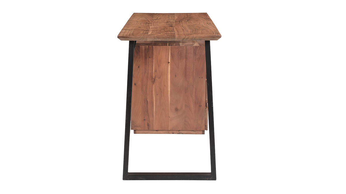 Escritorio de madera de acacia maciza y metal negro 3cajones 130cm HORACE