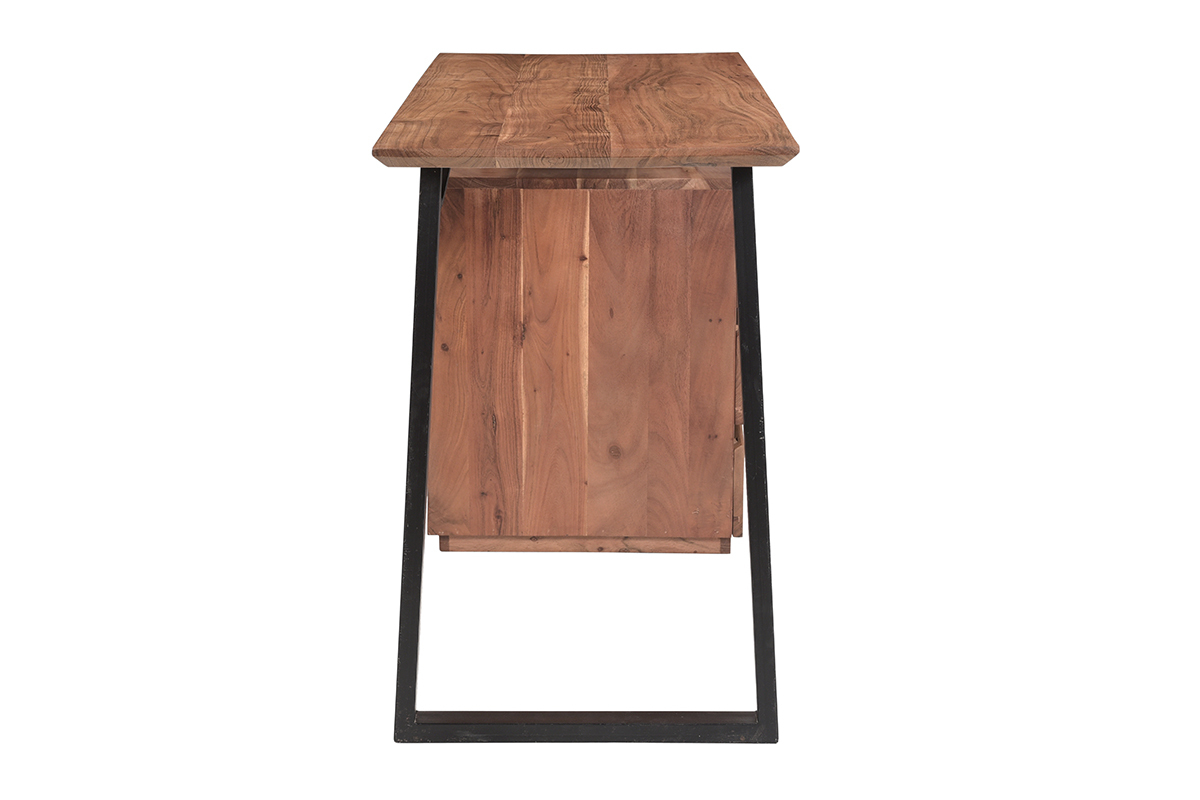 Escritorio de madera de acacia maciza y metal negro 3cajones 130cm HORACE