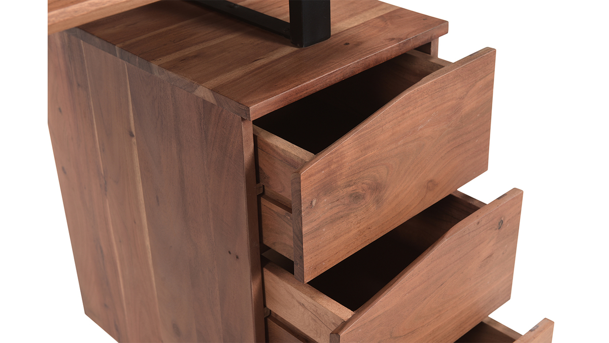 Escritorio de madera de acacia maciza y metal negro 3cajones 130cm HORACE
