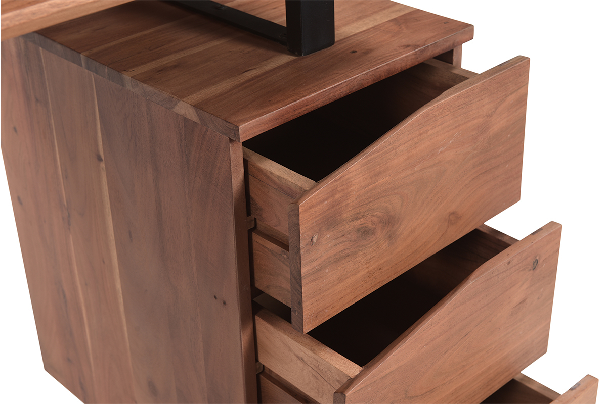 Escritorio de madera de acacia maciza y metal negro 3cajones 130cm HORACE