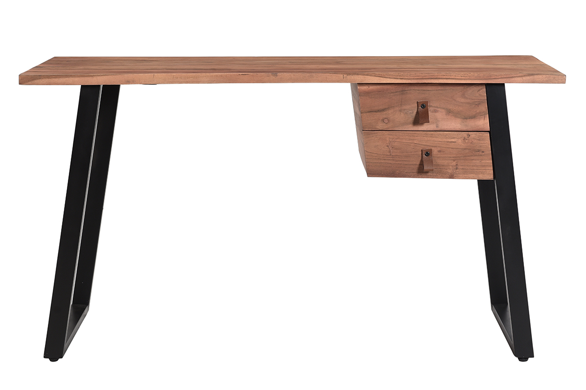 Escritorio de madera de acacia maciza y metal negro con cajones 140cm GINGER