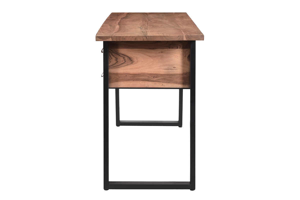 Escritorio de madera de acacia maciza y metal negro con cajones 140cm GINGER