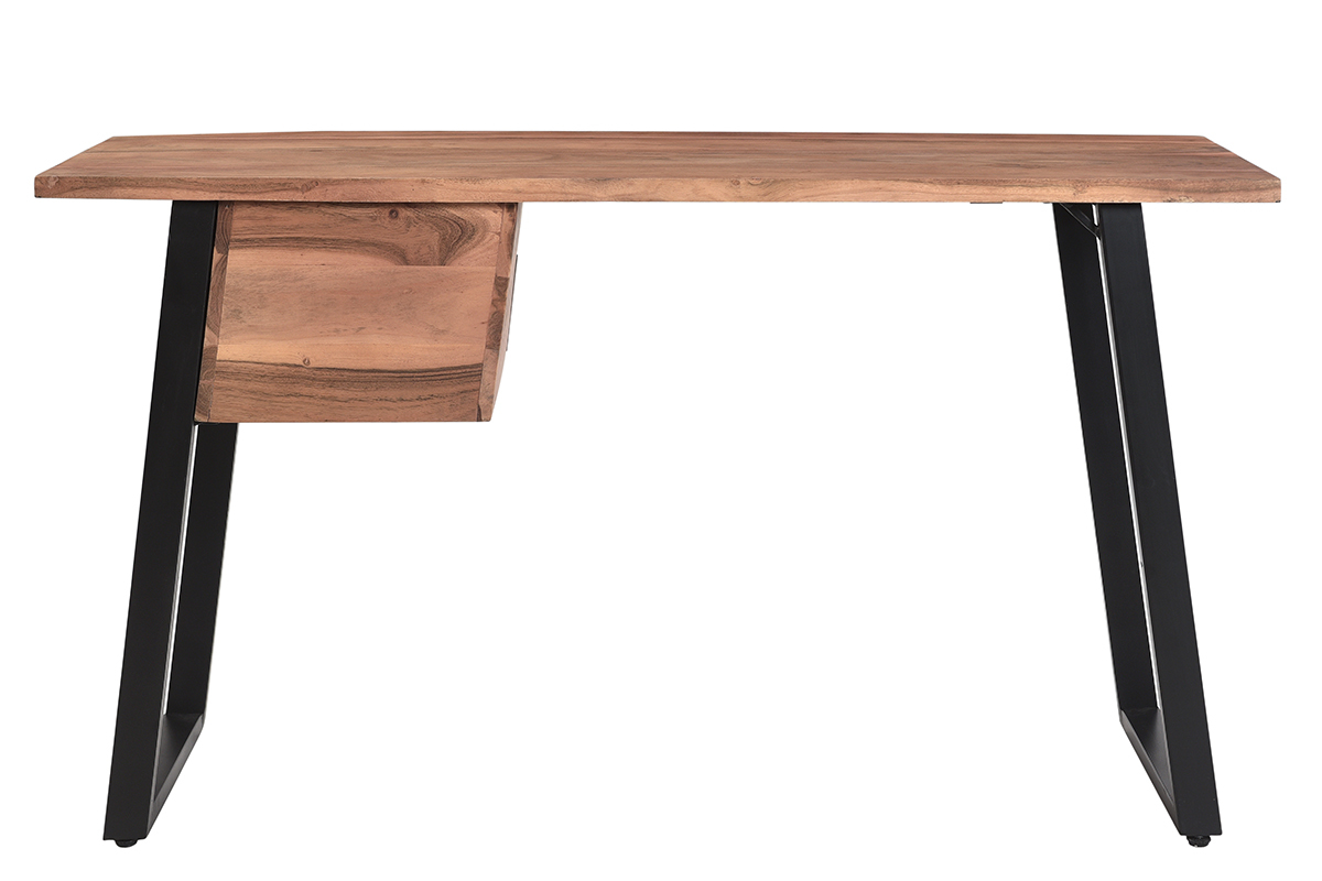 Escritorio de madera de acacia maciza y metal negro con cajones 140cm GINGER