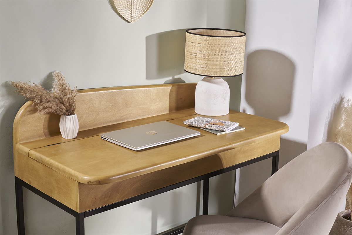 Escritorio de madera maciza de mango con almacenaje 100 cm SHIVA
