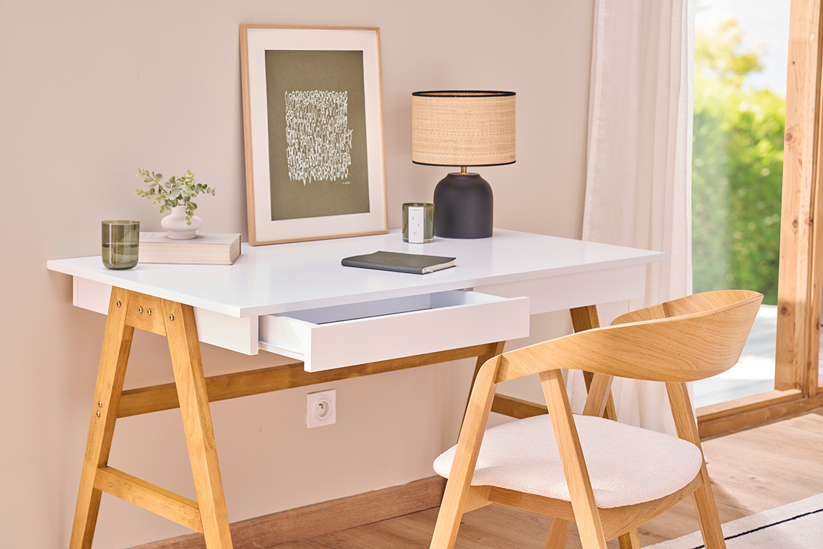 Escritorio diseo blanco y madera BROOK