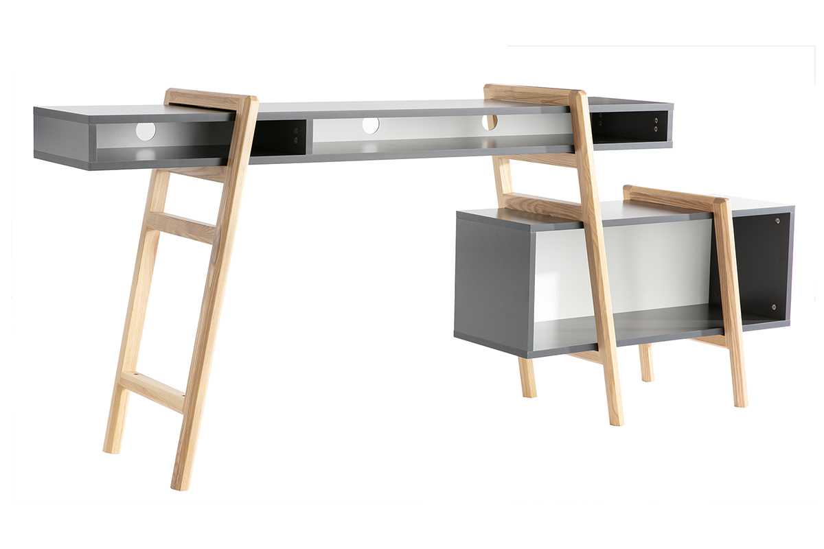 Escritorio diseo blancom gris y madera WOOD TANG composicin 3