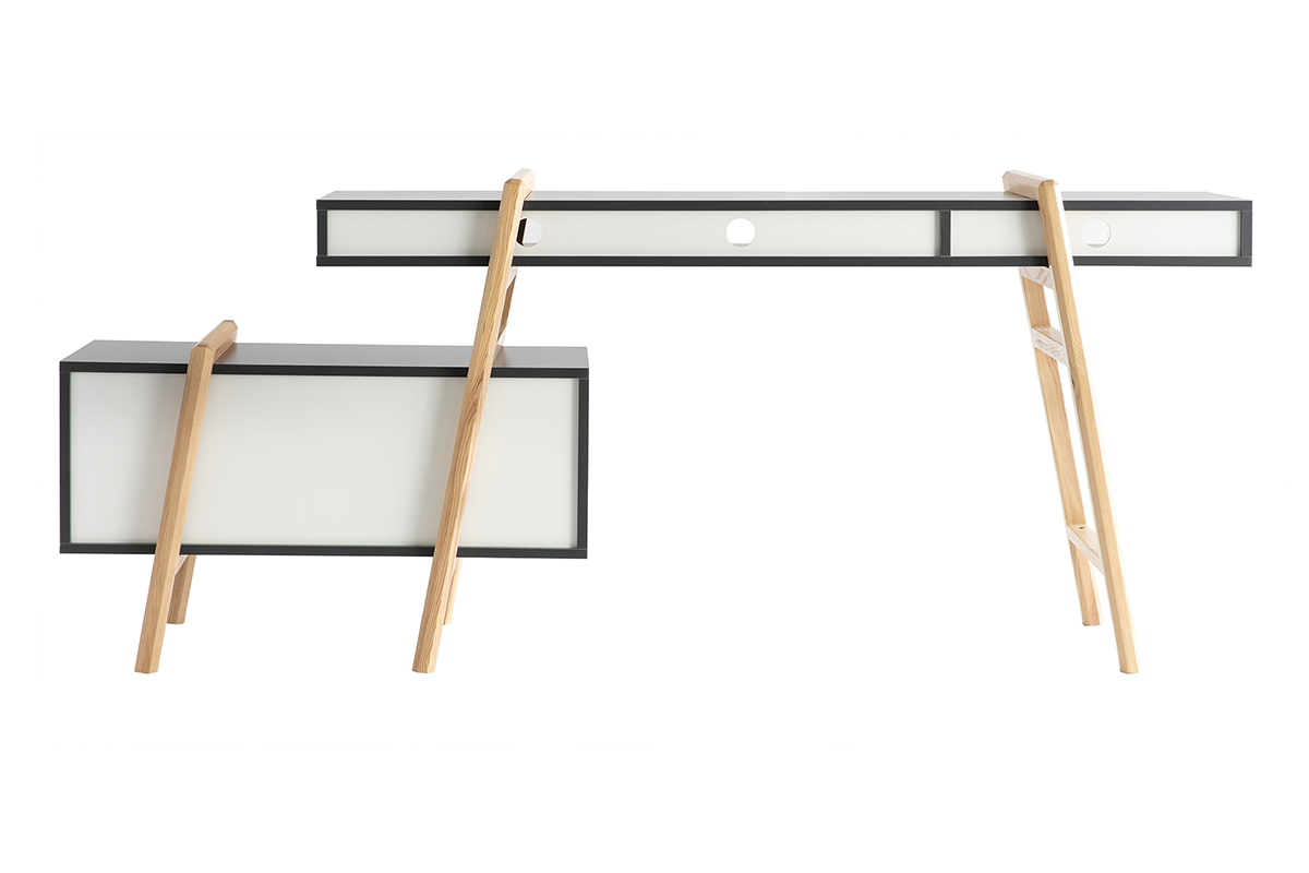 Escritorio diseo blancom gris y madera WOOD TANG composicin 3