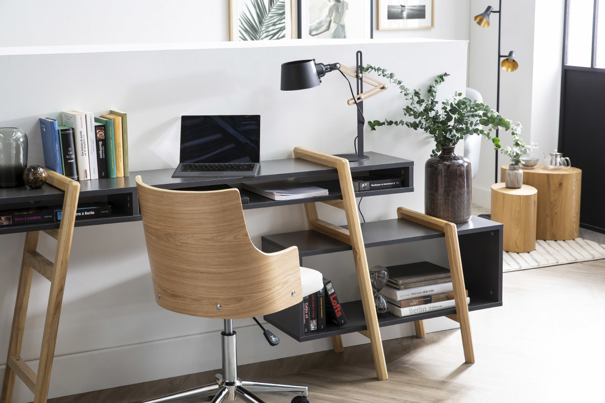 Escritorio diseo blancom gris y madera WOOD TANG composicin 3
