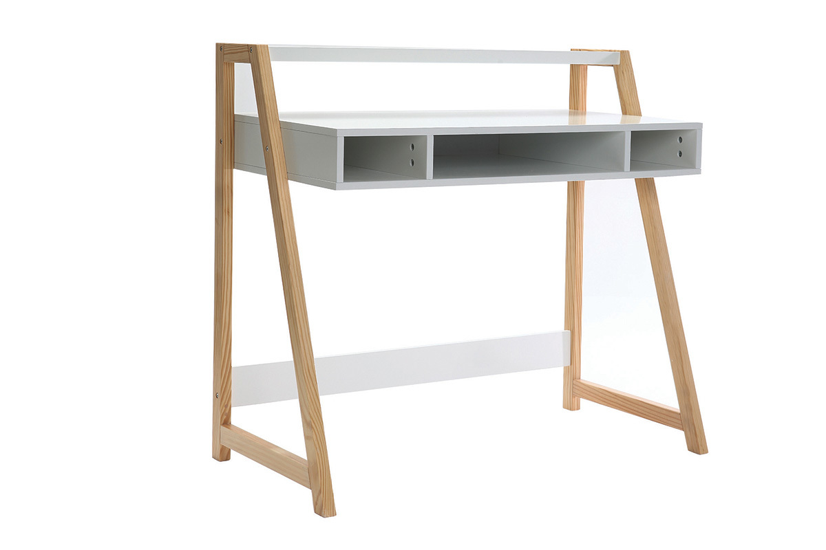 Escritorio diseo lacado blanco mate y madera STOKA