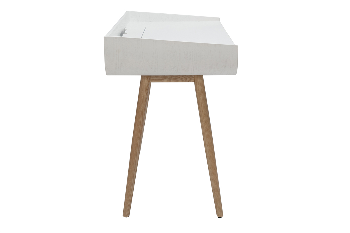 Escritorio escandinavo blanco y madera clara con almacenamiento 2 cajones L100 cm HALLEN