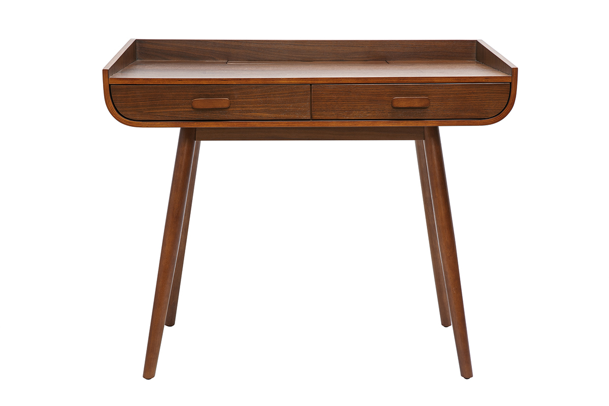 Escritorio escandinavo de madera oscura con almacenamiento 2 cajones L100 cm HALLEN