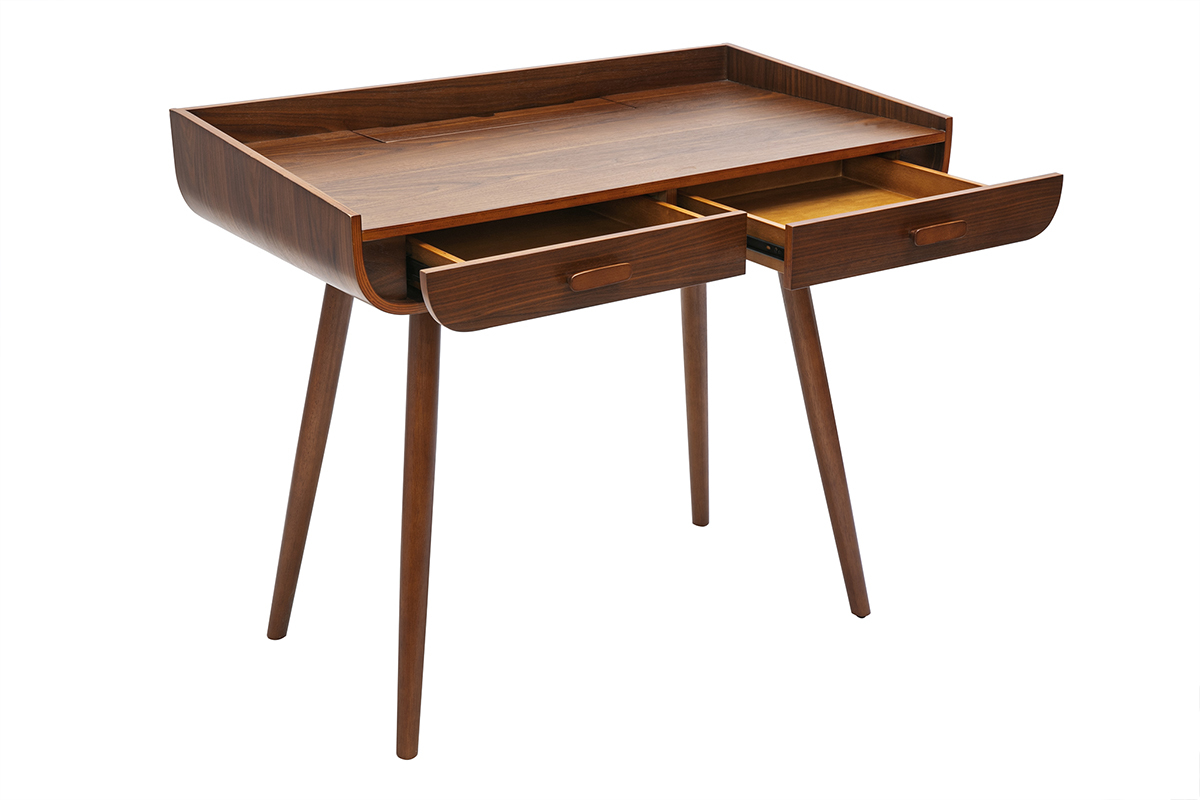 Escritorio escandinavo de madera oscura con almacenamiento 2 cajones L100 cm HALLEN