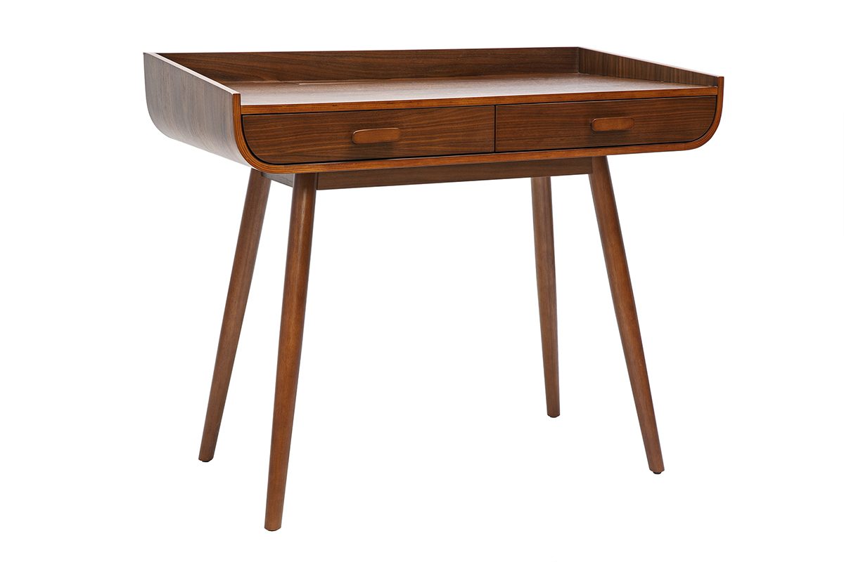 Escritorio escandinavo de madera oscura con almacenamiento 2 cajones L100 cm HALLEN