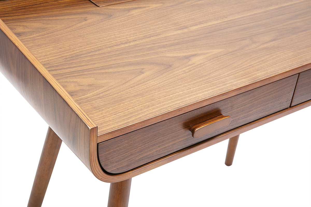 Escritorio escandinavo de madera oscura con almacenamiento 2 cajones L100 cm HALLEN