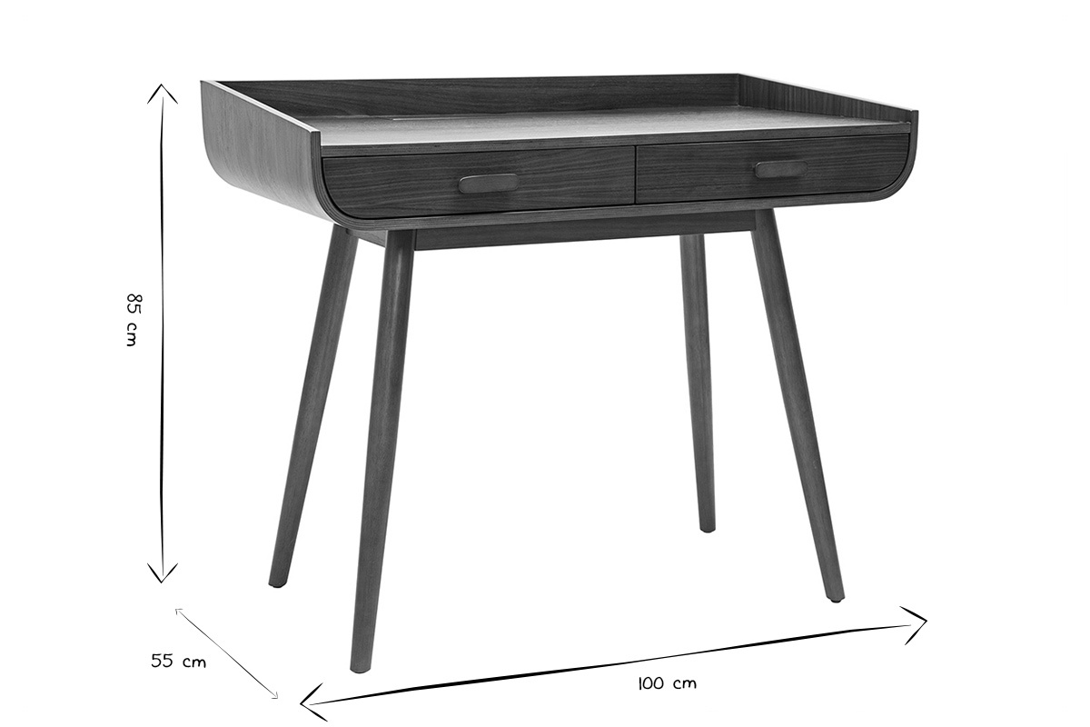 Escritorio escandinavo de madera oscura con almacenamiento 2 cajones L100 cm HALLEN