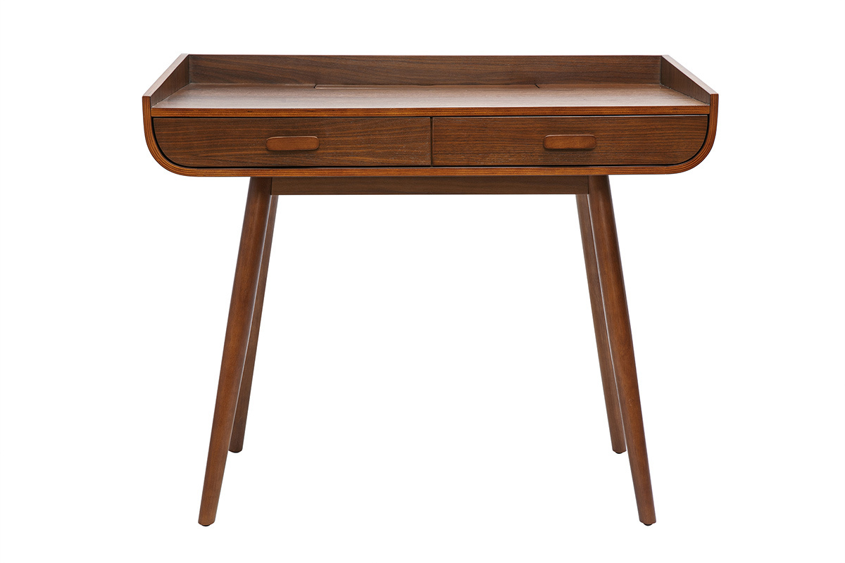 Escritorio escandinavo de madera oscura con almacenamiento 2 cajones L100 cm HALLEN