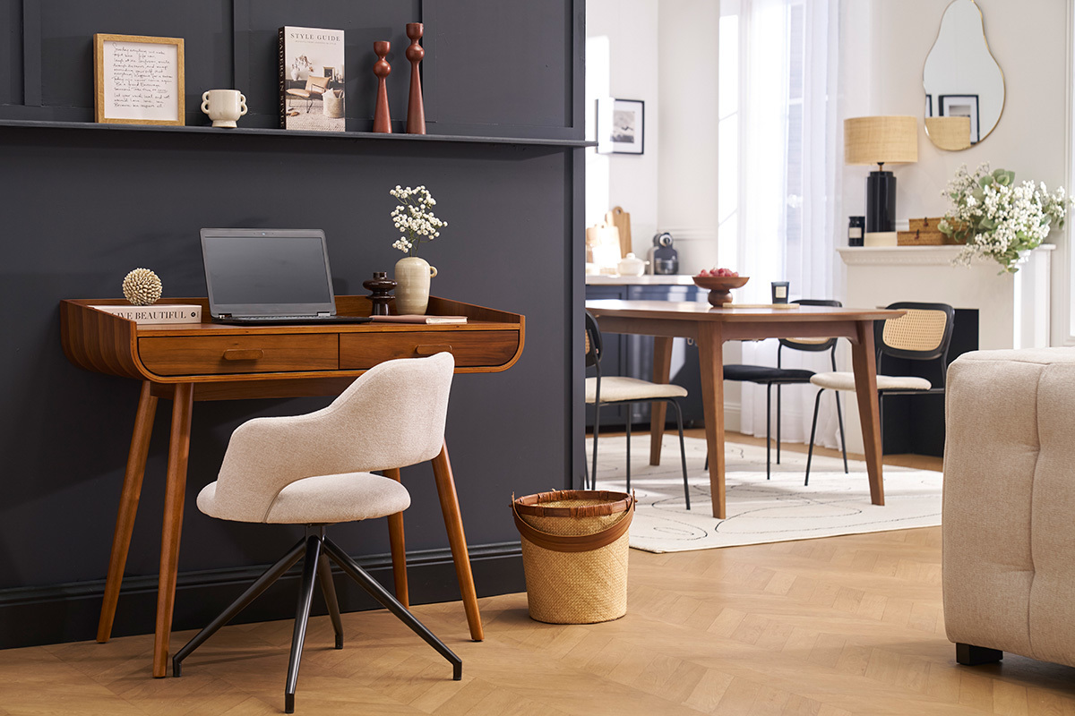 Escritorio escandinavo de madera oscura con almacenamiento 2 cajones L100 cm HALLEN