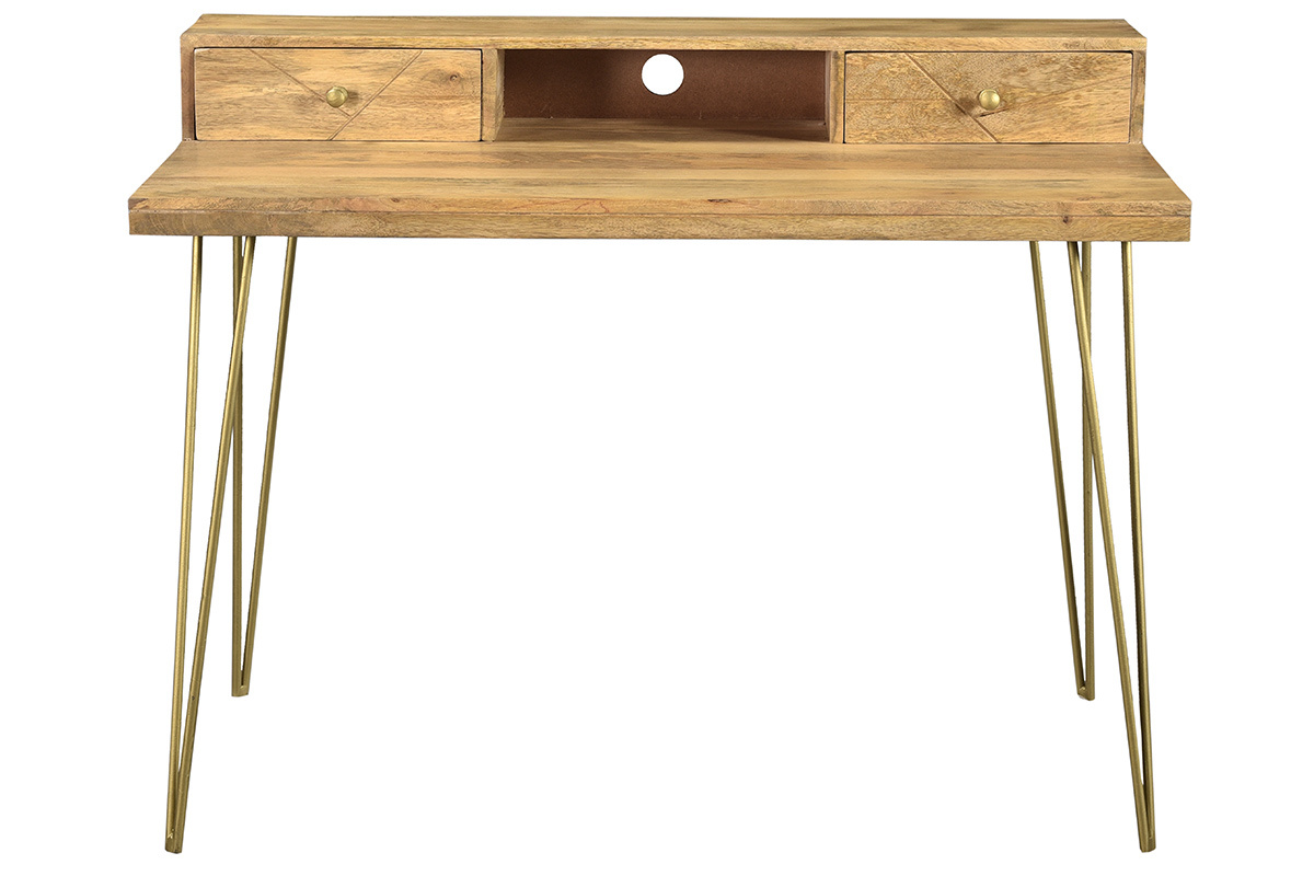 Escritorio grabado en mango macizo y metal dorado L115 cm LINIUM