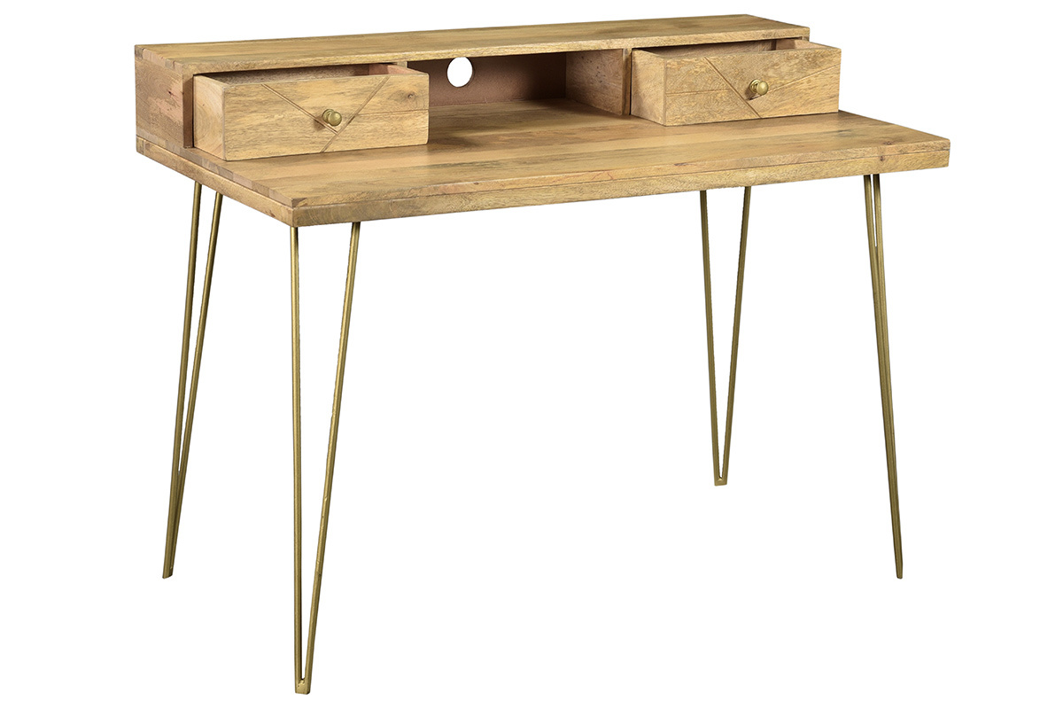 Escritorio grabado en mango macizo y metal dorado L115 cm LINIUM