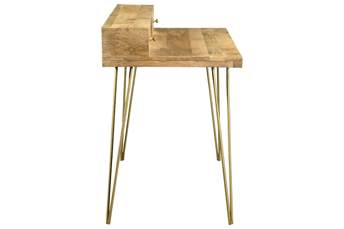 Escritorio grabado en mango macizo y metal dorado L115 cm LINIUM