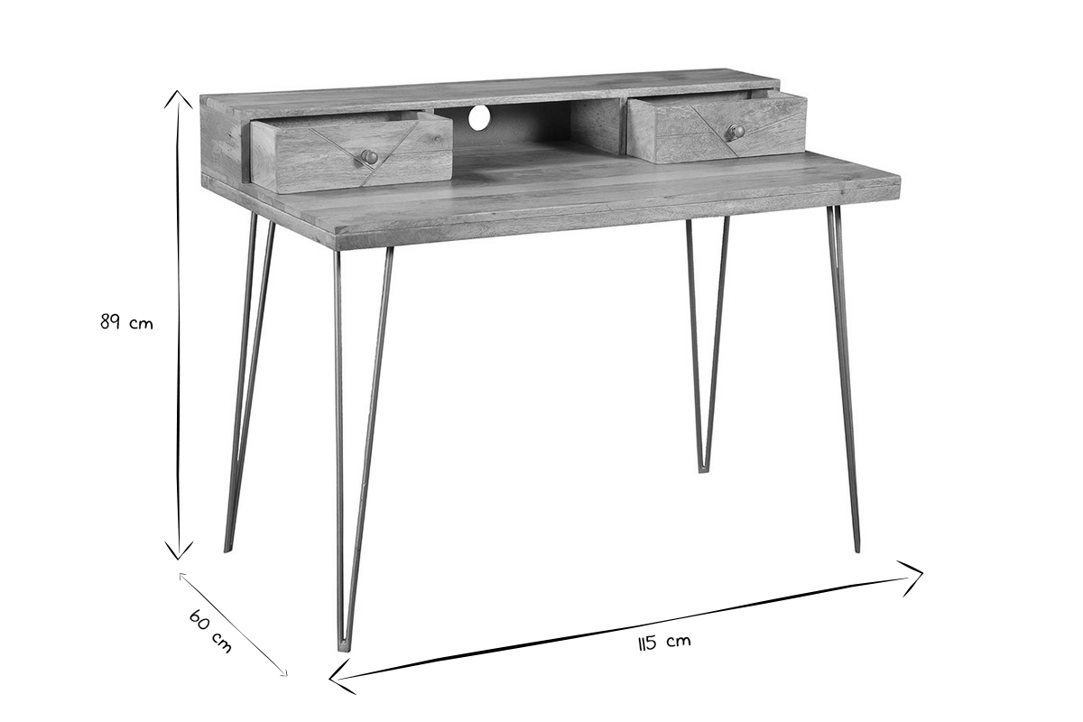 Escritorio grabado en mango macizo y metal dorado L115 cm LINIUM