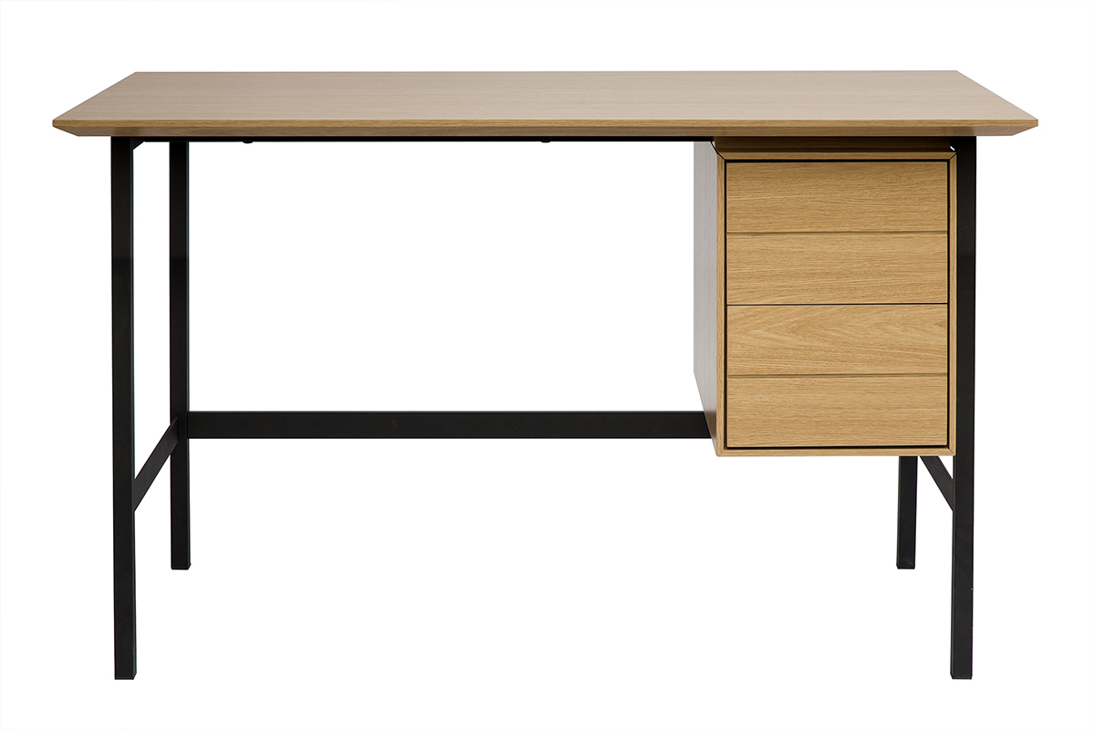 Escritorio industrial acabado en madera de roble y metal negro con 2 cajones L120 cm MAXENCE