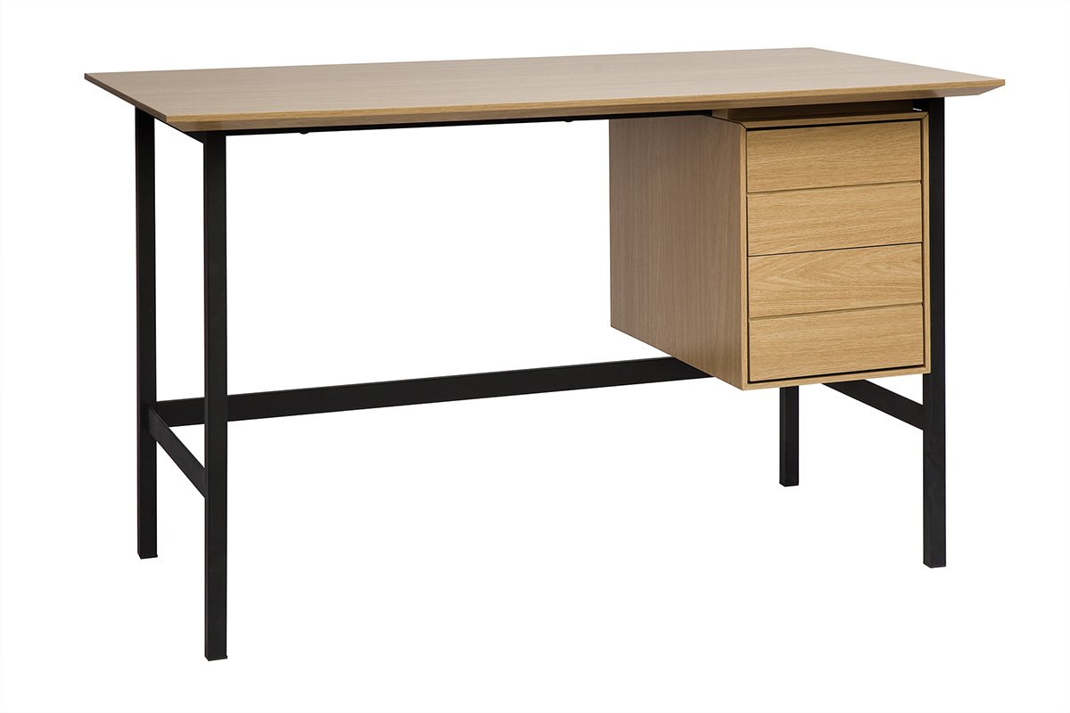 Escritorio industrial acabado en madera de roble y metal negro con 2 cajones L120 cm MAXENCE