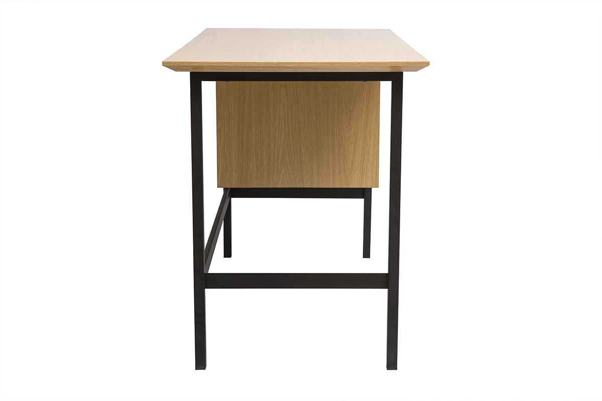 Escritorio industrial acabado en madera de roble y metal negro con 2 cajones L120 cm MAXENCE