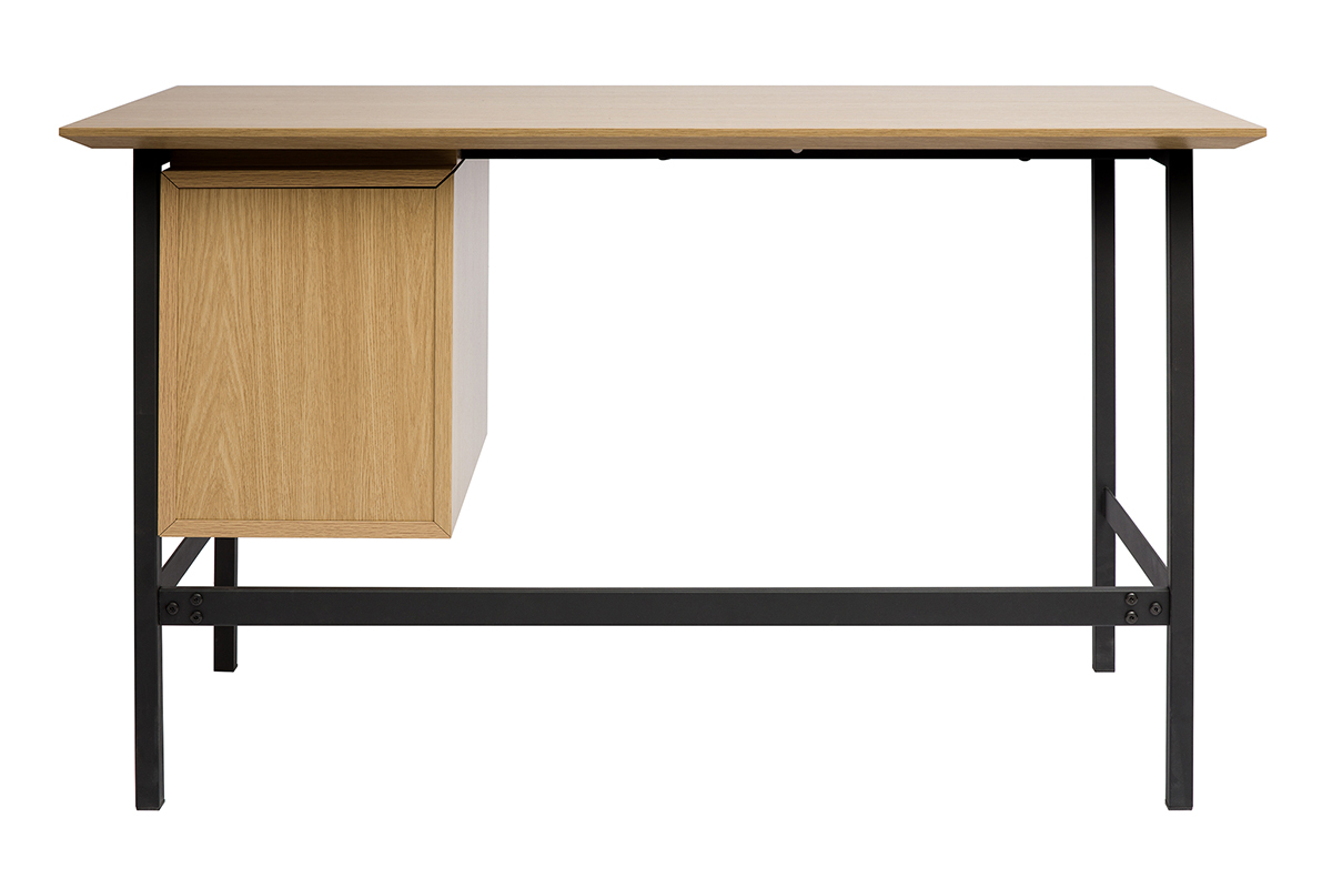 Escritorio industrial acabado en madera de roble y metal negro con 2 cajones L120 cm MAXENCE