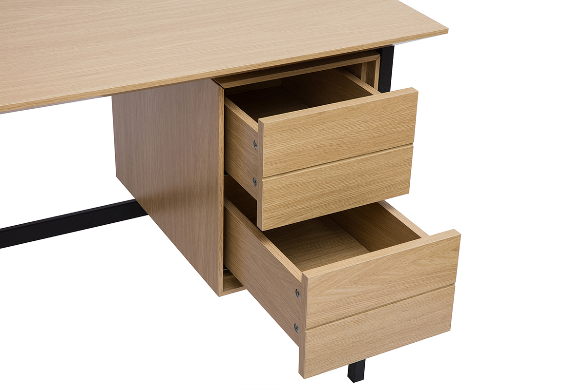Escritorio industrial acabado en madera de roble y metal negro con 2 cajones L120 cm MAXENCE