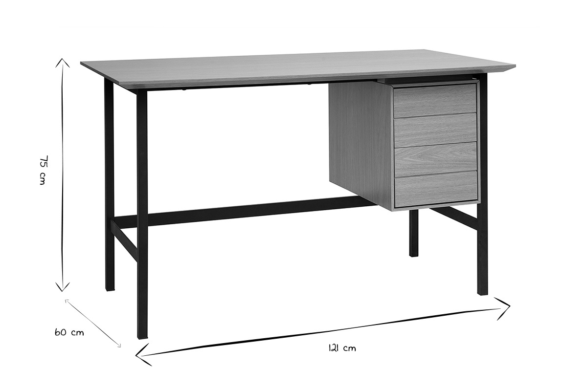 Escritorio industrial acabado en madera de roble y metal negro con 2 cajones L120 cm MAXENCE