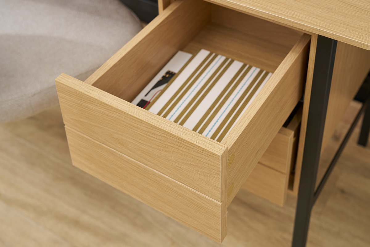 Escritorio industrial acabado en madera de roble y metal negro con 2 cajones L120 cm MAXENCE